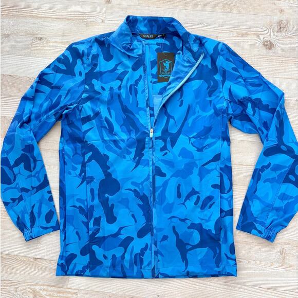 New Scales Full Zip Performance Fishing Sport Jacket | Blue Camo Size‎ Small - Picture 1 of 6